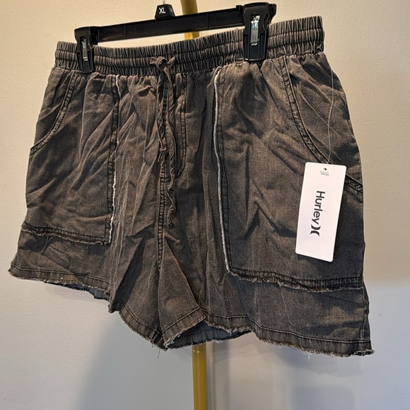 Hurley black cotton distressed fringe pull on shorts NWT XL - Picture 2 of 11